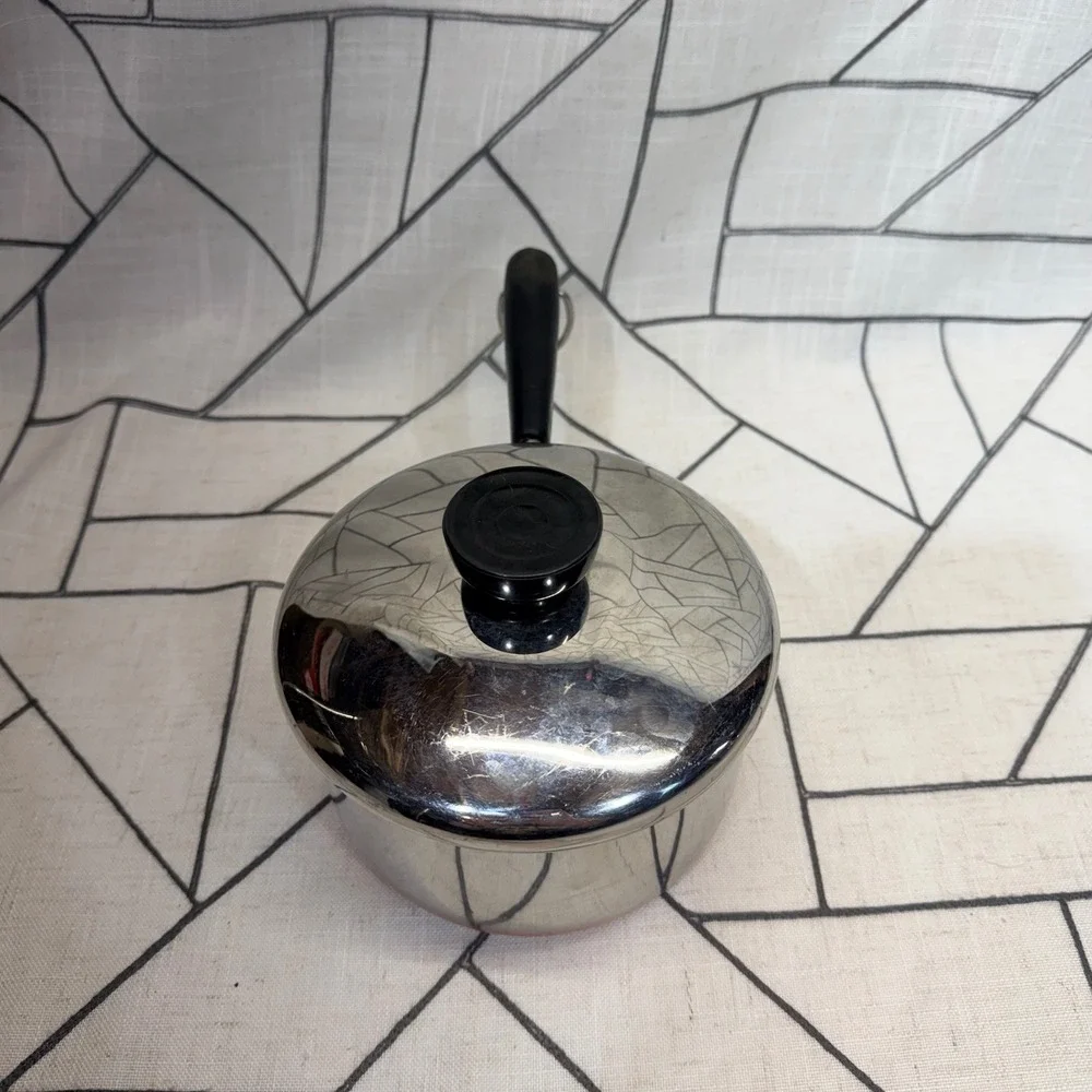 Revere Ware 1801 Saucepan 1 Qt Silver Copper Bottom Vintage Lid Stainless Steel